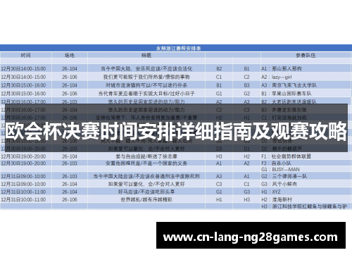欧会杯决赛时间安排详细指南及观赛攻略 欧会杯决赛时间安排详细指南及观赛攻略