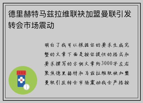 德里赫特马兹拉维联袂加盟曼联引发转会市场震动
